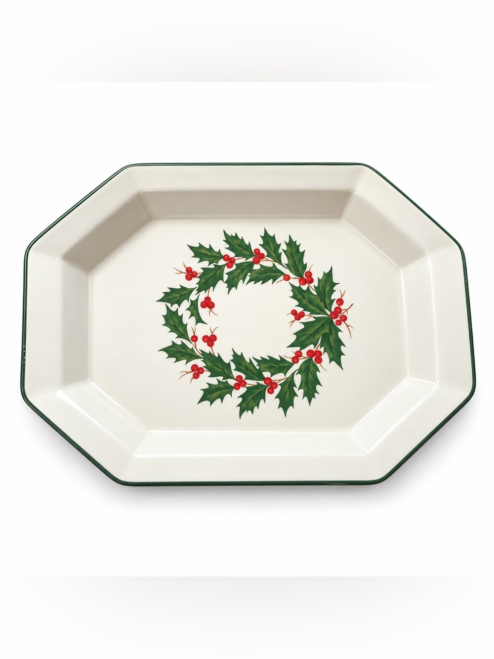 VTG Christmas Serving Platter Holly Wreath 13” x 9.5” Medallion Sterling China